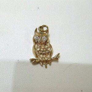 VINTAGE 14K ROSE GOLD CHARM "OWL" with DIAMONDS